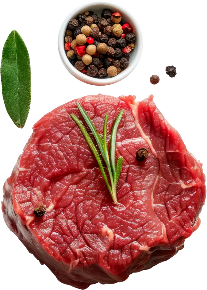 Raw beef cut with herbs